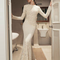 Lace Embroidered Mermaid Gown | Vintage Elegant Fishtail Maxi Dress (MS215)