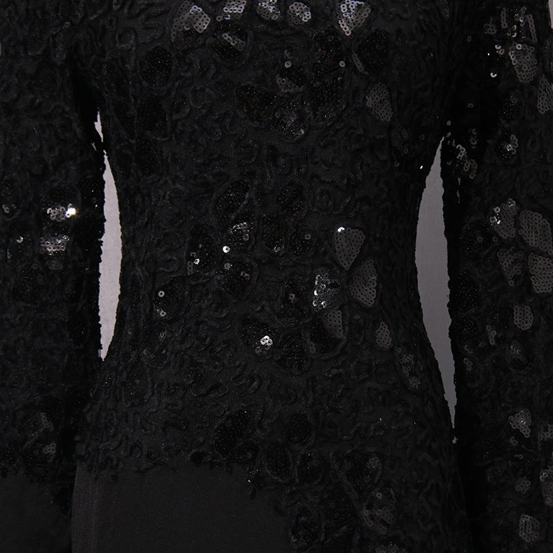 Lace Embroidered Mermaid Gown | Vintage Elegant Fishtail Maxi Dress (MS215)