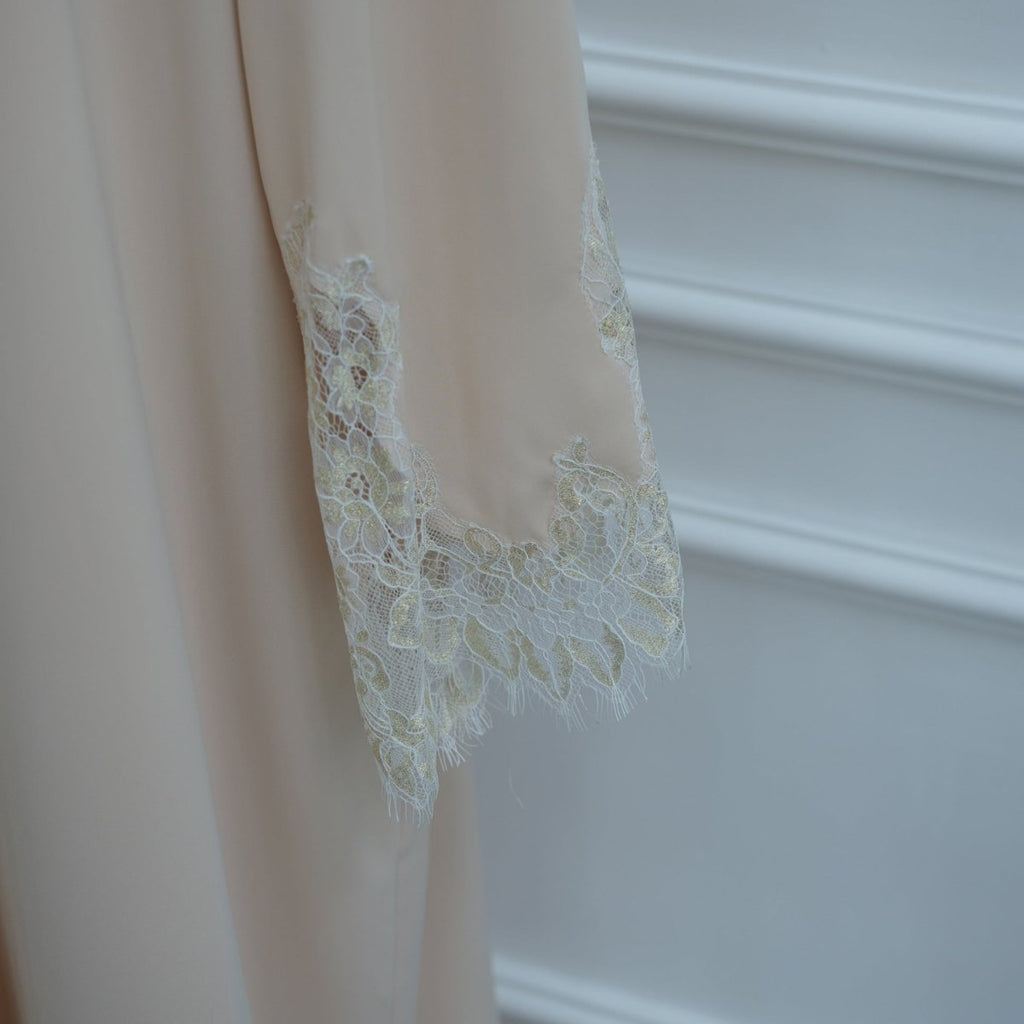 Lace-Panel Flared-Sleeve Open Abaya with Pockets(MOA332)