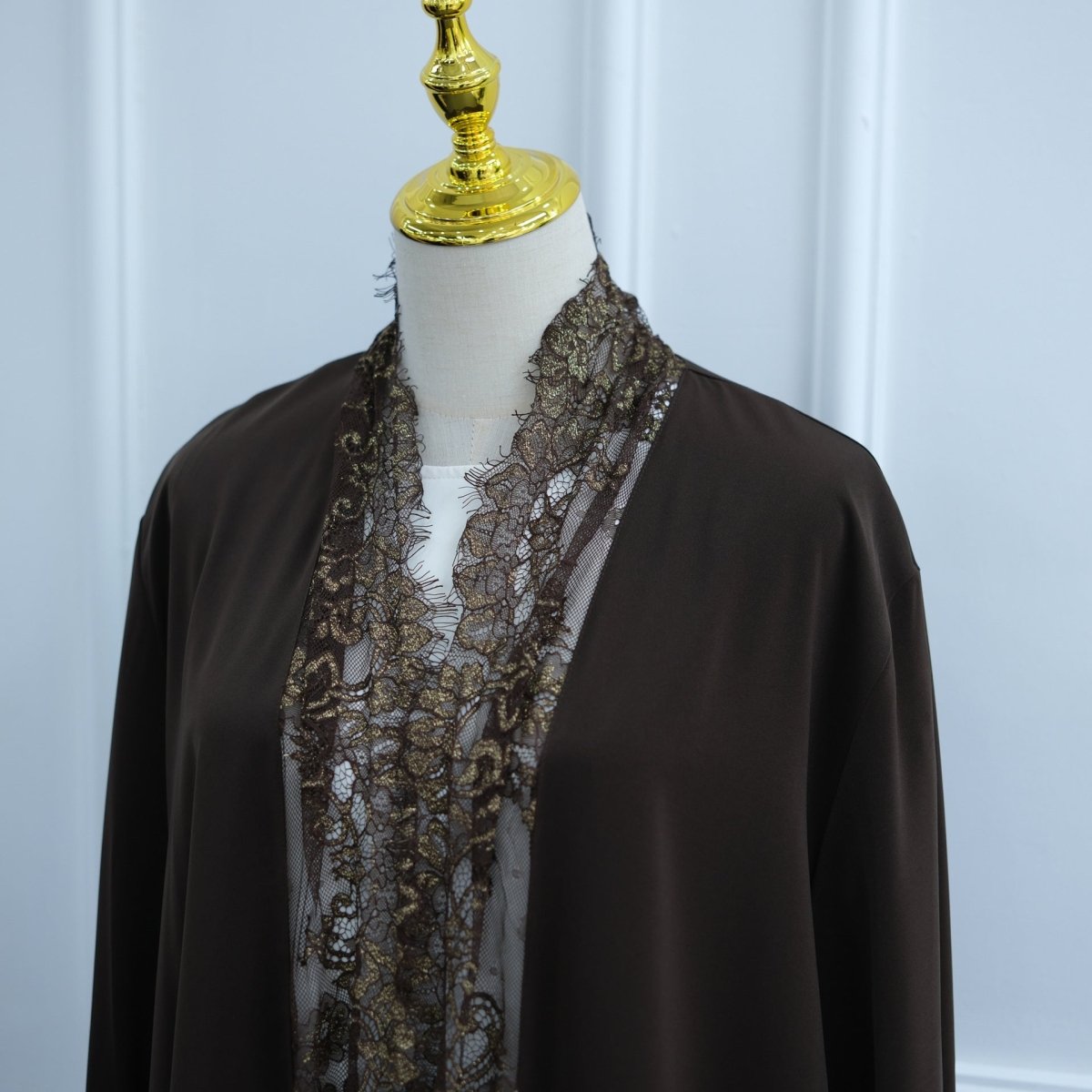 Lace-Panel Flared-Sleeve Open Abaya with Pockets(MOA332)