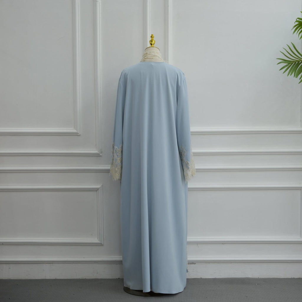 Lace-Panel Flared-Sleeve Open Abaya with Pockets(MOA332)