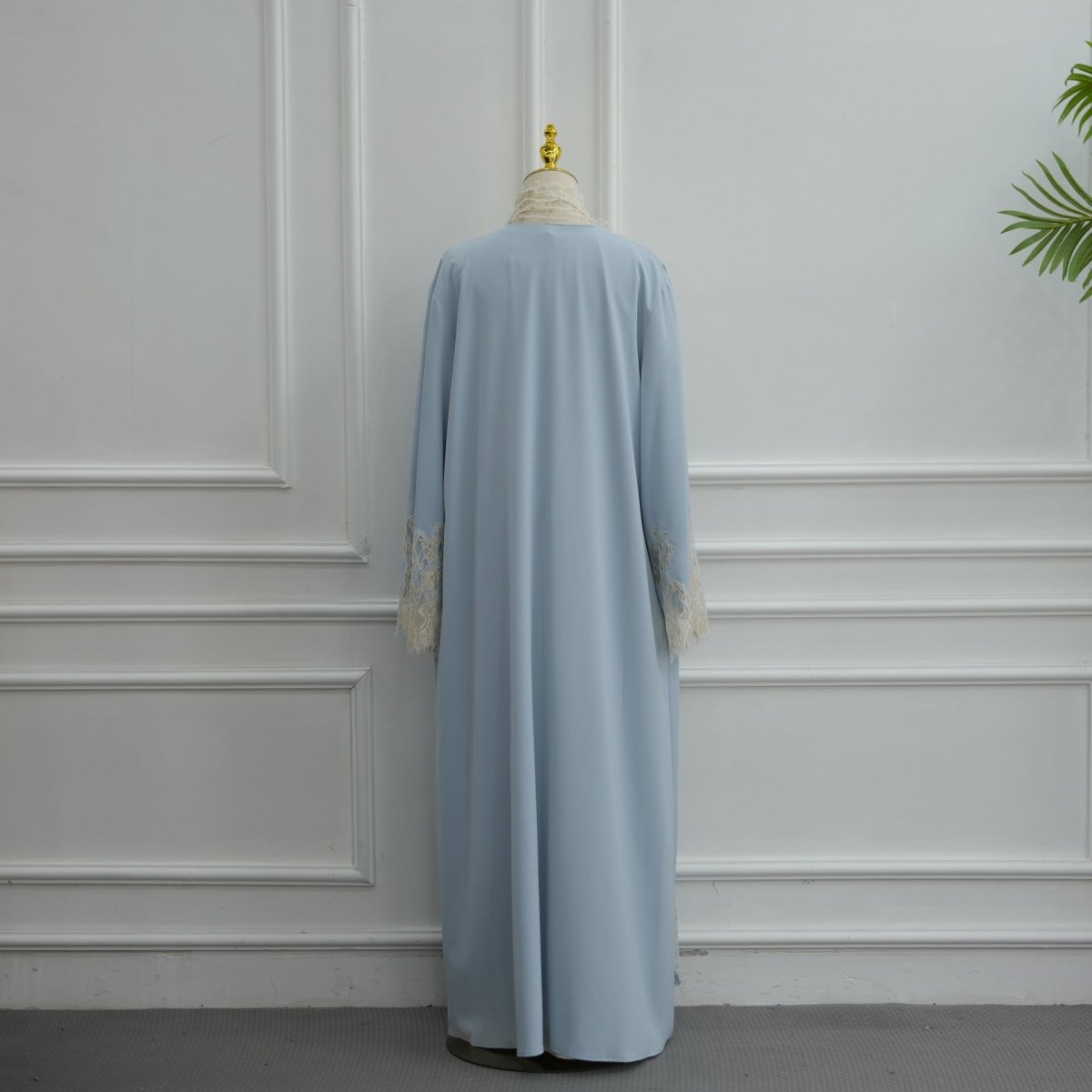 Lace-Panel Flared-Sleeve Open Abaya with Pockets(MOA332)