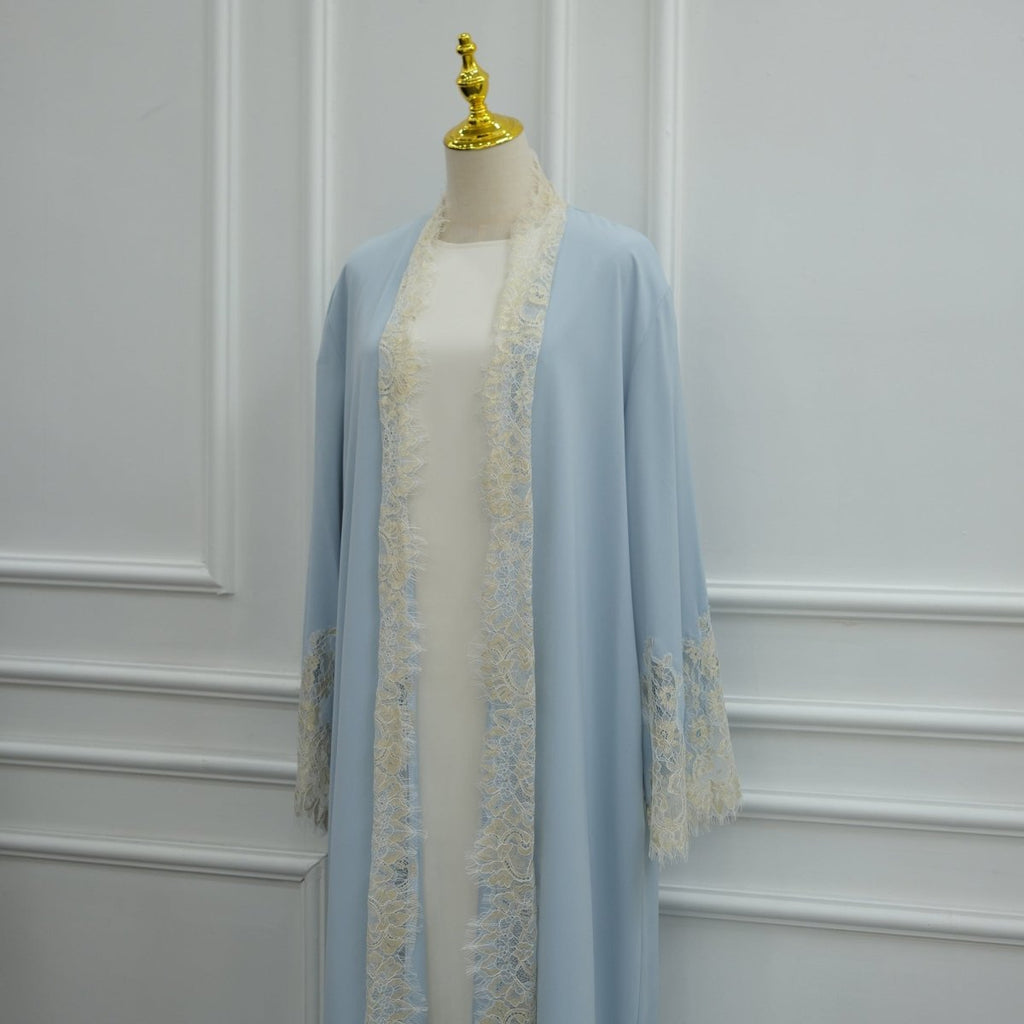 Lace-Panel Flared-Sleeve Open Abaya with Pockets(MOA332)