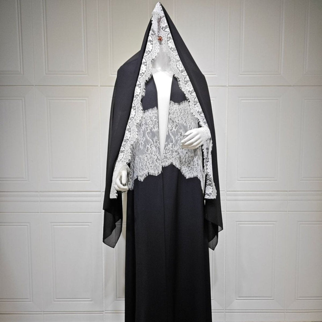 Lace Panel Open Abaya & Hijab Set(MOA319)