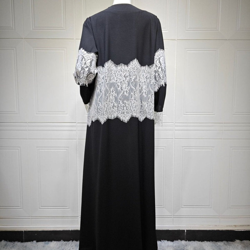 Lace Panel Open Abaya & Hijab Set(MOA319)
