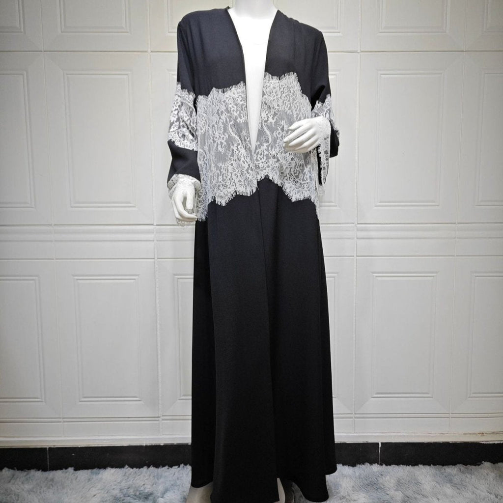 Lace Panel Open Abaya & Hijab Set(MOA319)
