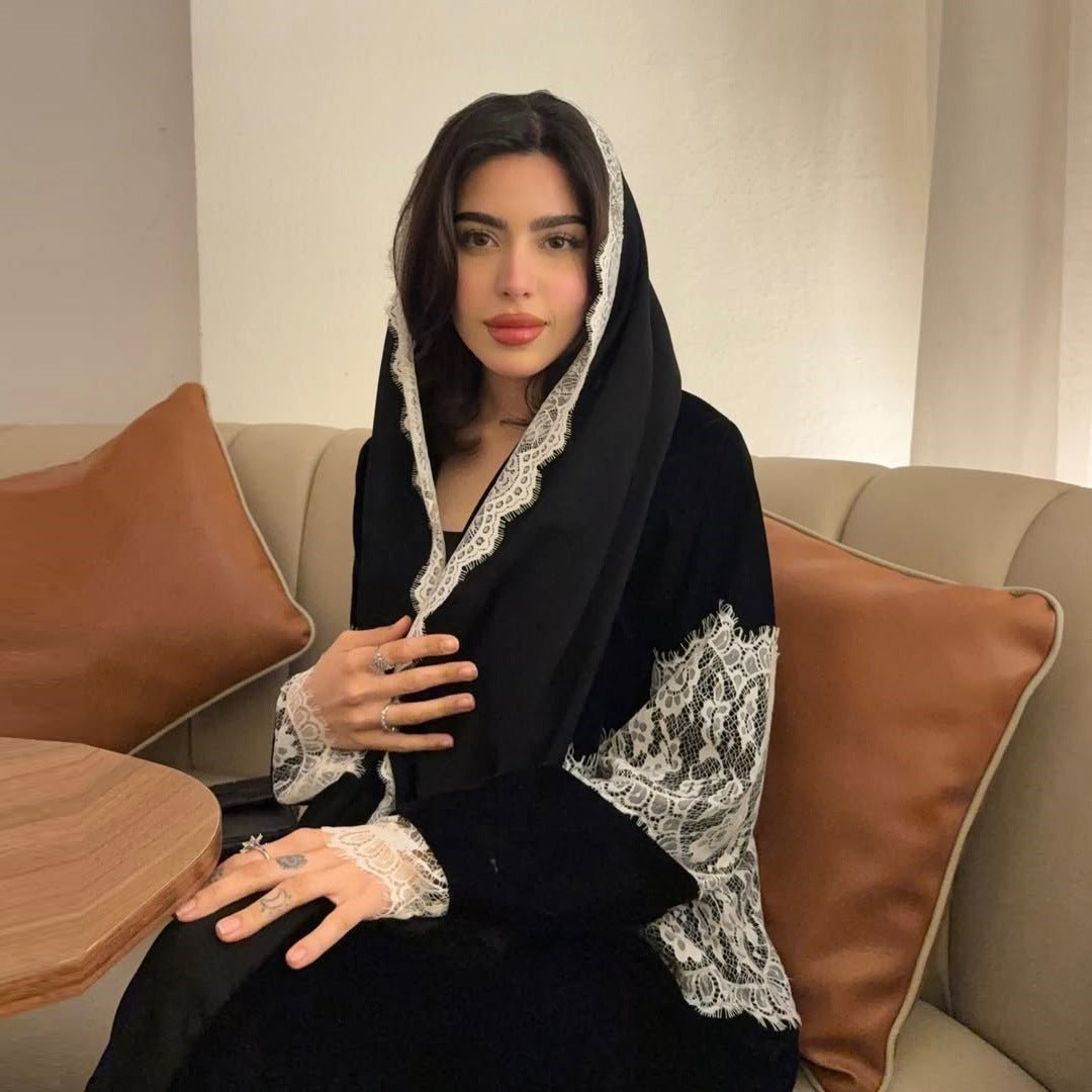 Lace Panel Open Abaya & Hijab Set(MOA319)
