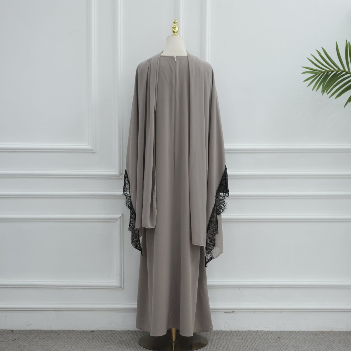 Lace Splice Nida Maxi Dress & Hijab Set(MA444)