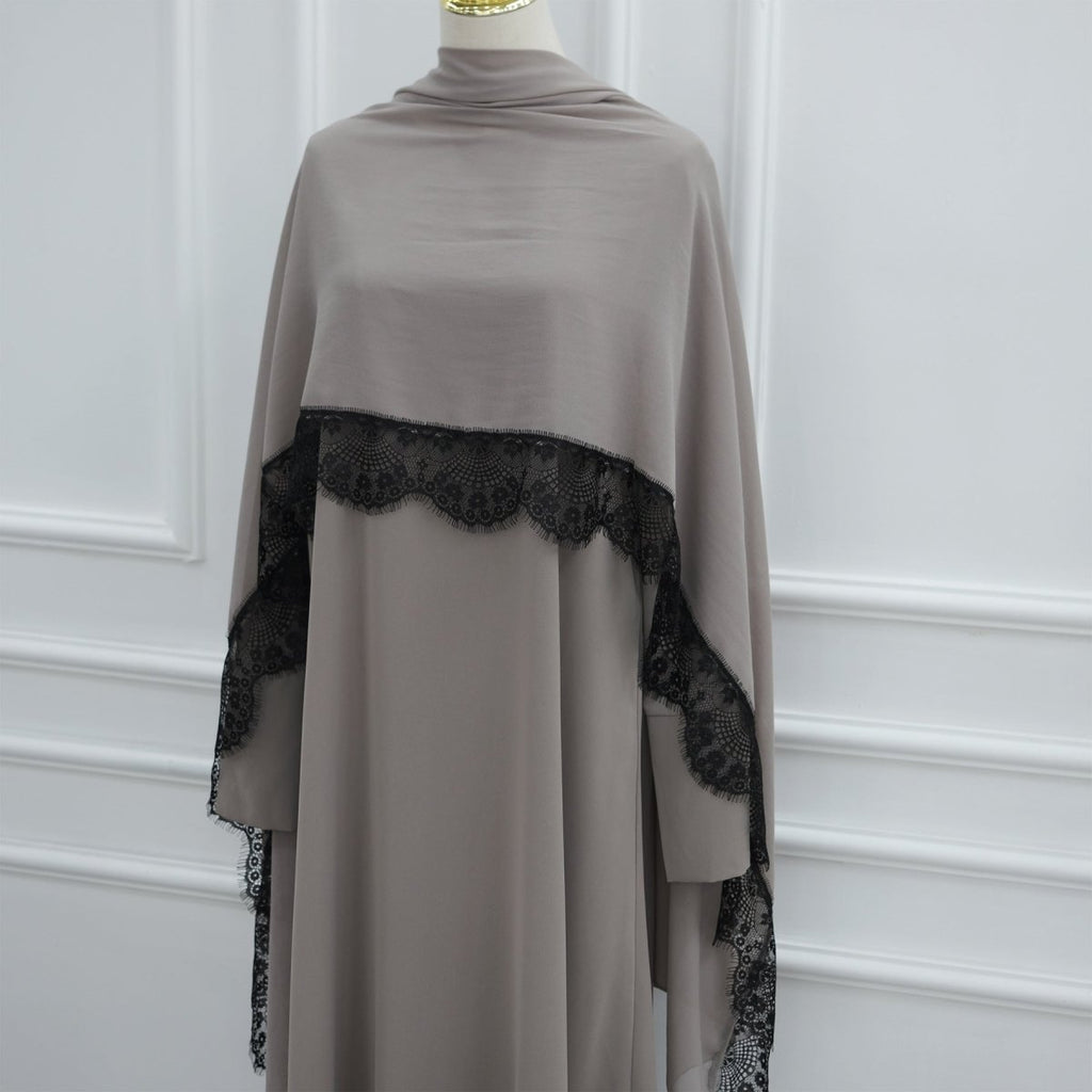 Lace Splice Nida Maxi Dress & Hijab Set(MA444)