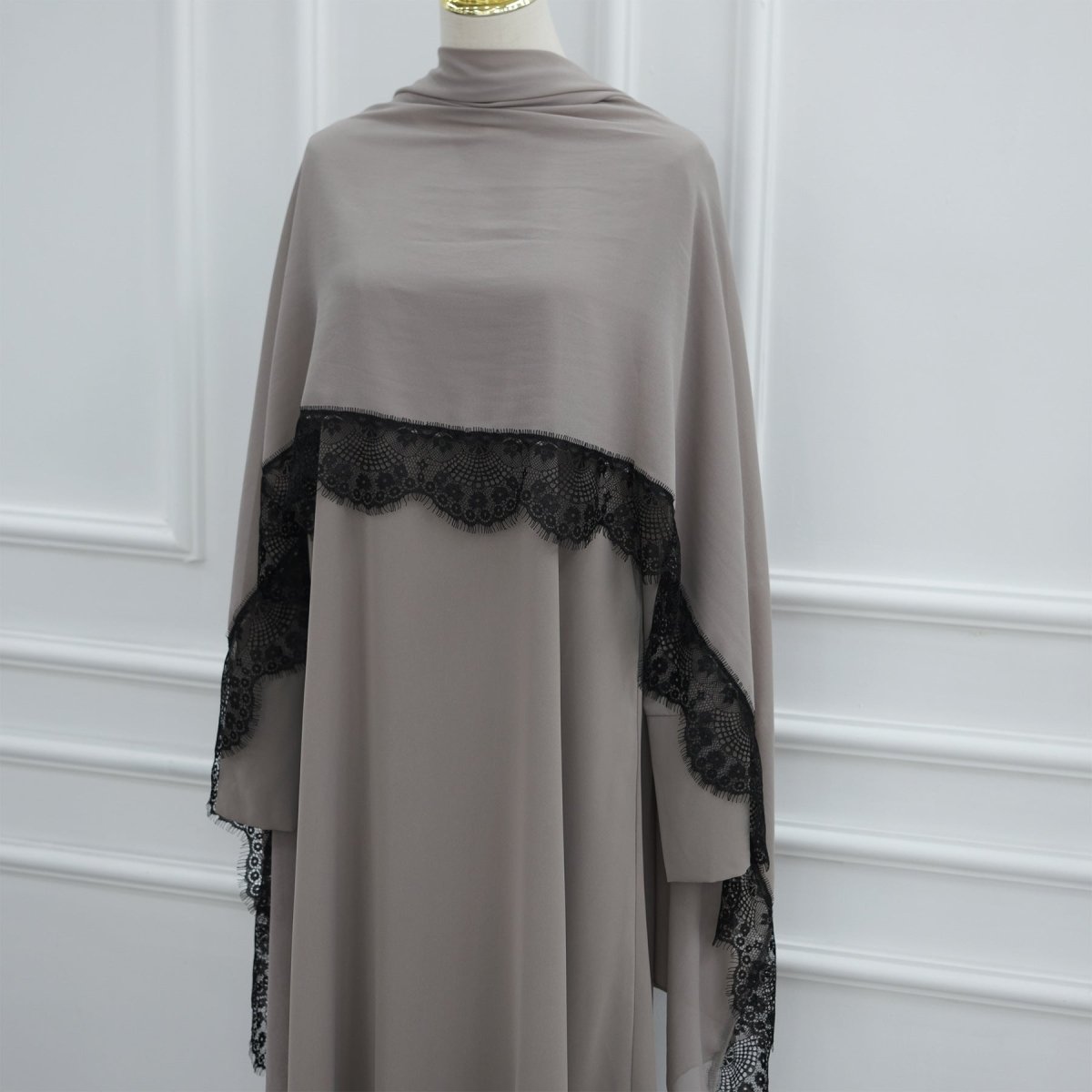 Lace Splice Nida Maxi Dress & Hijab Set(MA444)