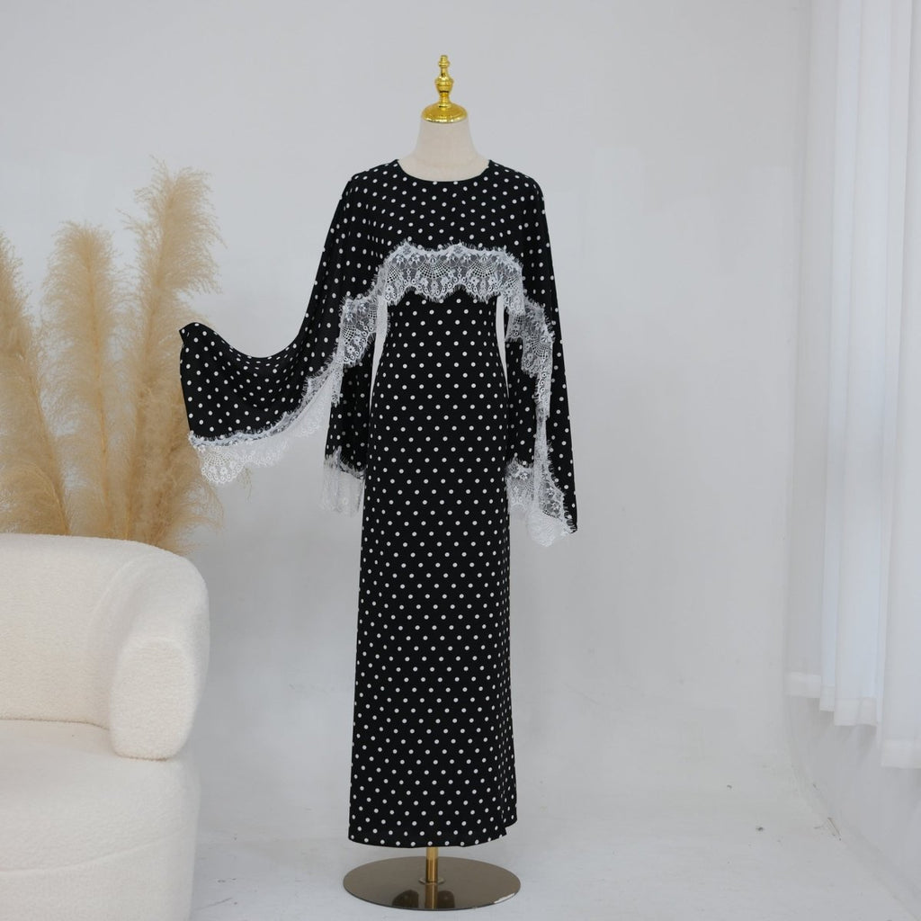 Lace Splice Satin Maxi Dress with Fixed Cape(MS438)