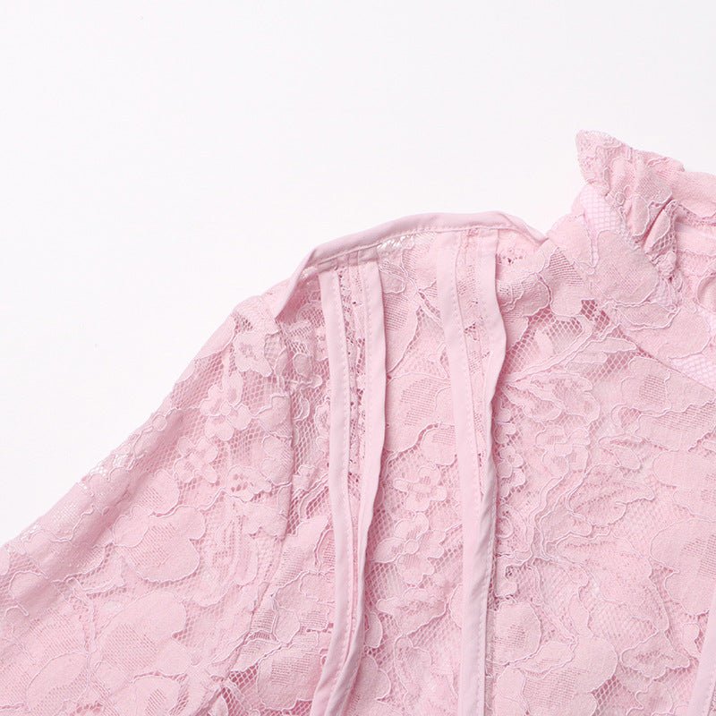 Lace Stand Collar Bell Sleeve Maxi Dress (MS395)