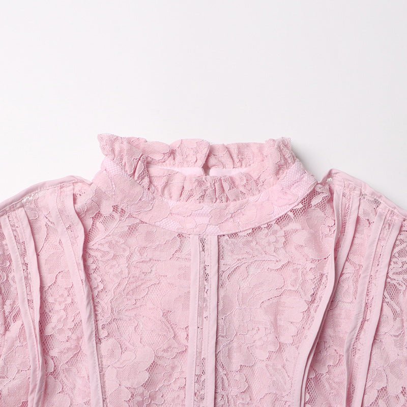 Lace Stand Collar Bell Sleeve Maxi Dress (MS395)
