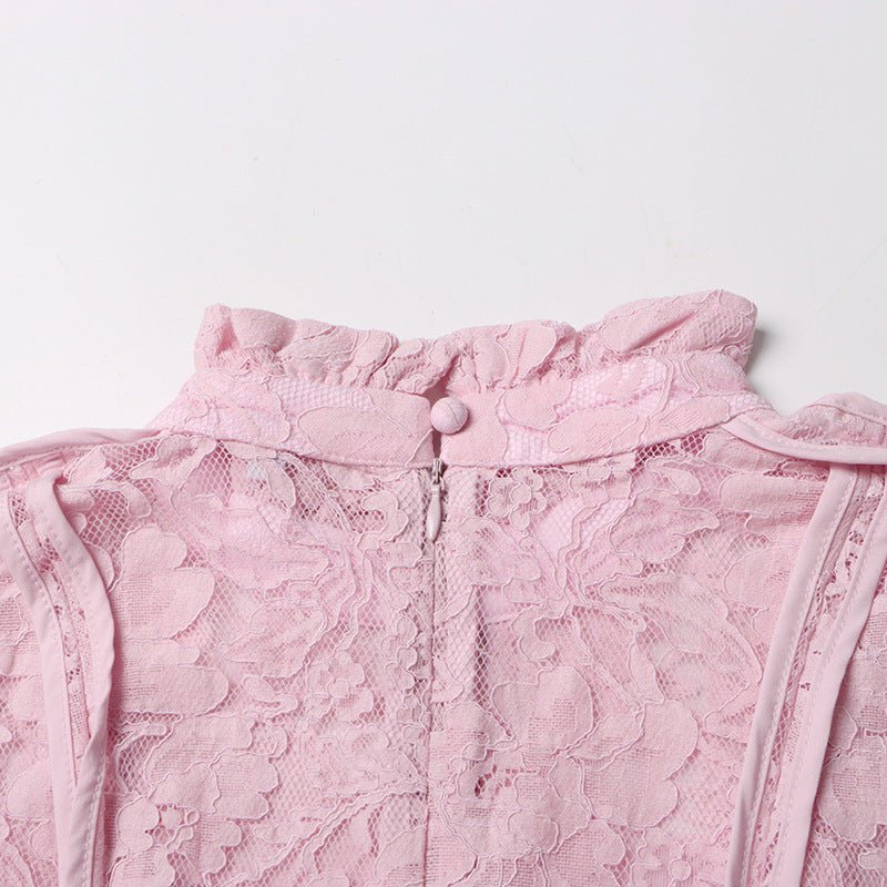 Lace Stand Collar Bell Sleeve Maxi Dress (MS395)