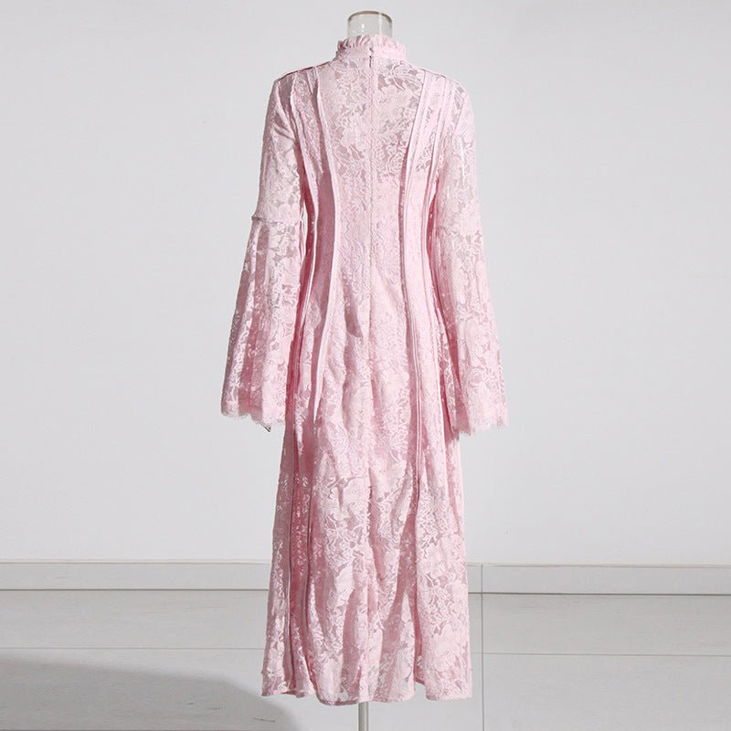 Lace Stand Collar Bell Sleeve Maxi Dress (MS395)