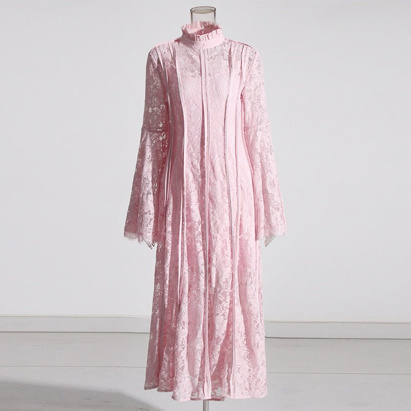 Lace Stand Collar Bell Sleeve Maxi Dress (MS395)