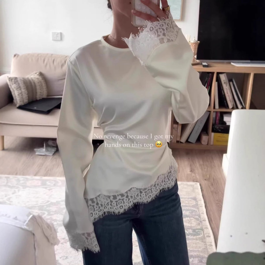Lace Trim Asymmetric Hem Top(MS389)