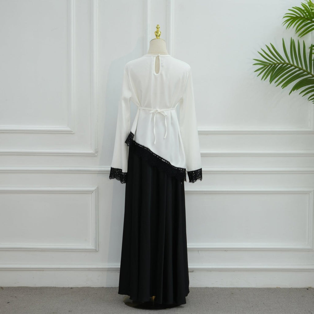 Lace Trim Contrast Panel Satin Top(MS407)