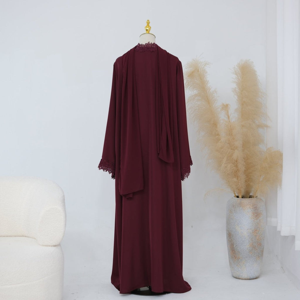 Lace-Trim Nida 3-Piece Abaya Set(MOA330)