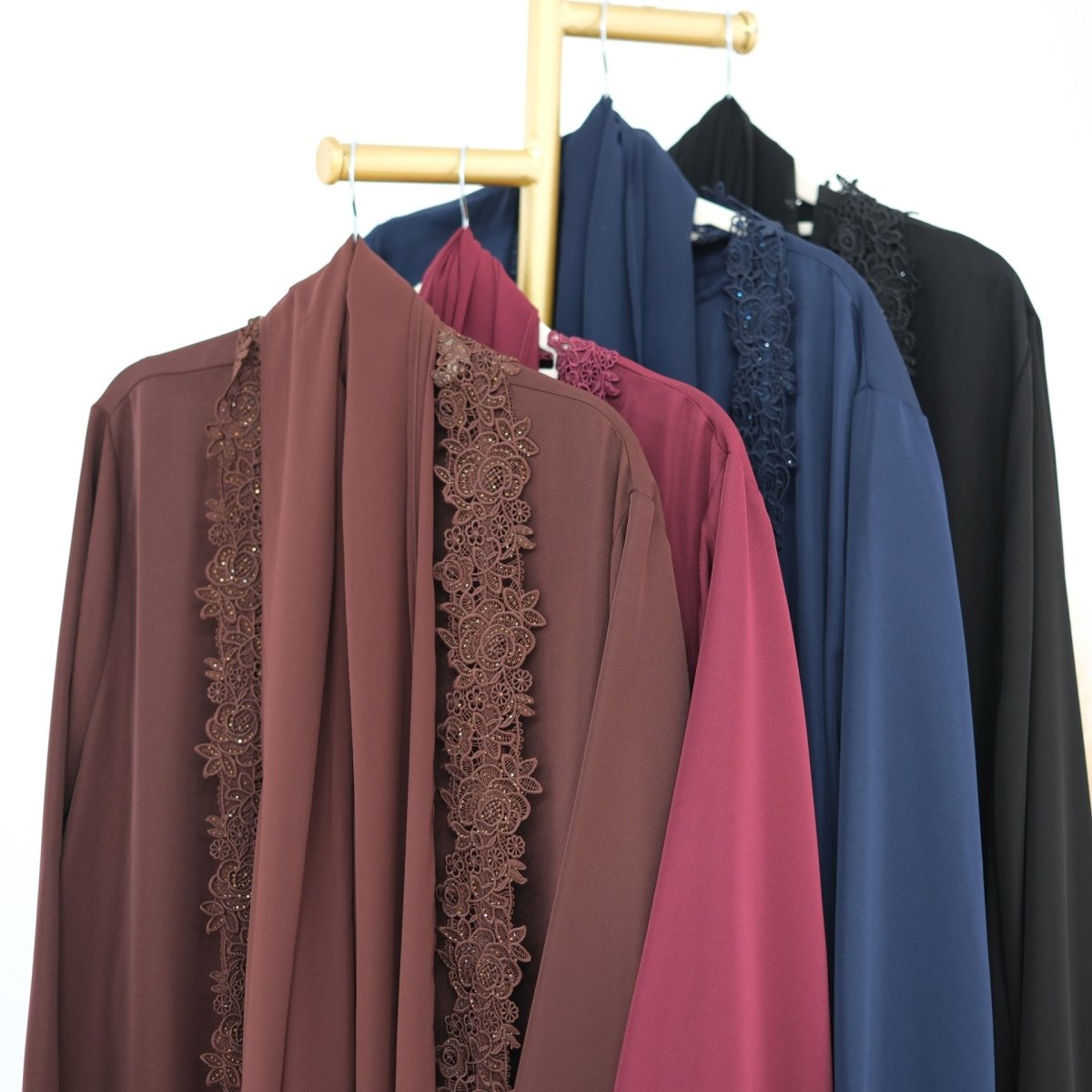 Lace-Trim Nida 3-Piece Abaya Set(MOA330)