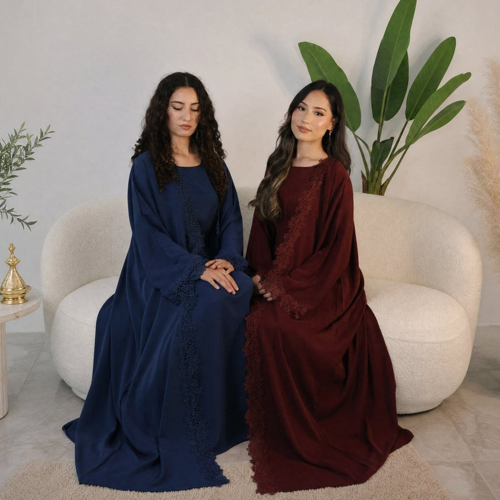 Lace-Trim Nida 3-Piece Abaya Set(MOA330)