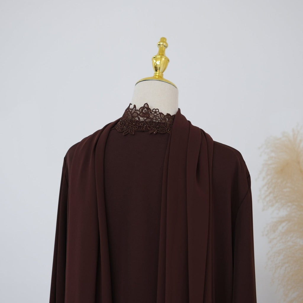 Lace-Trim Nida 3-Piece Abaya Set(MOA330)
