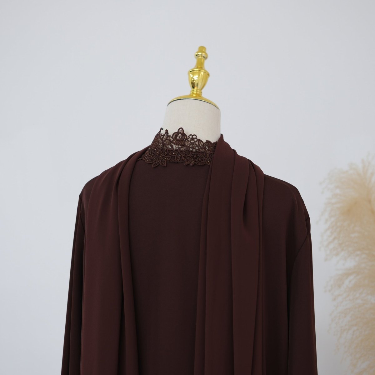 Lace-Trim Nida 3-Piece Abaya Set(MOA330)