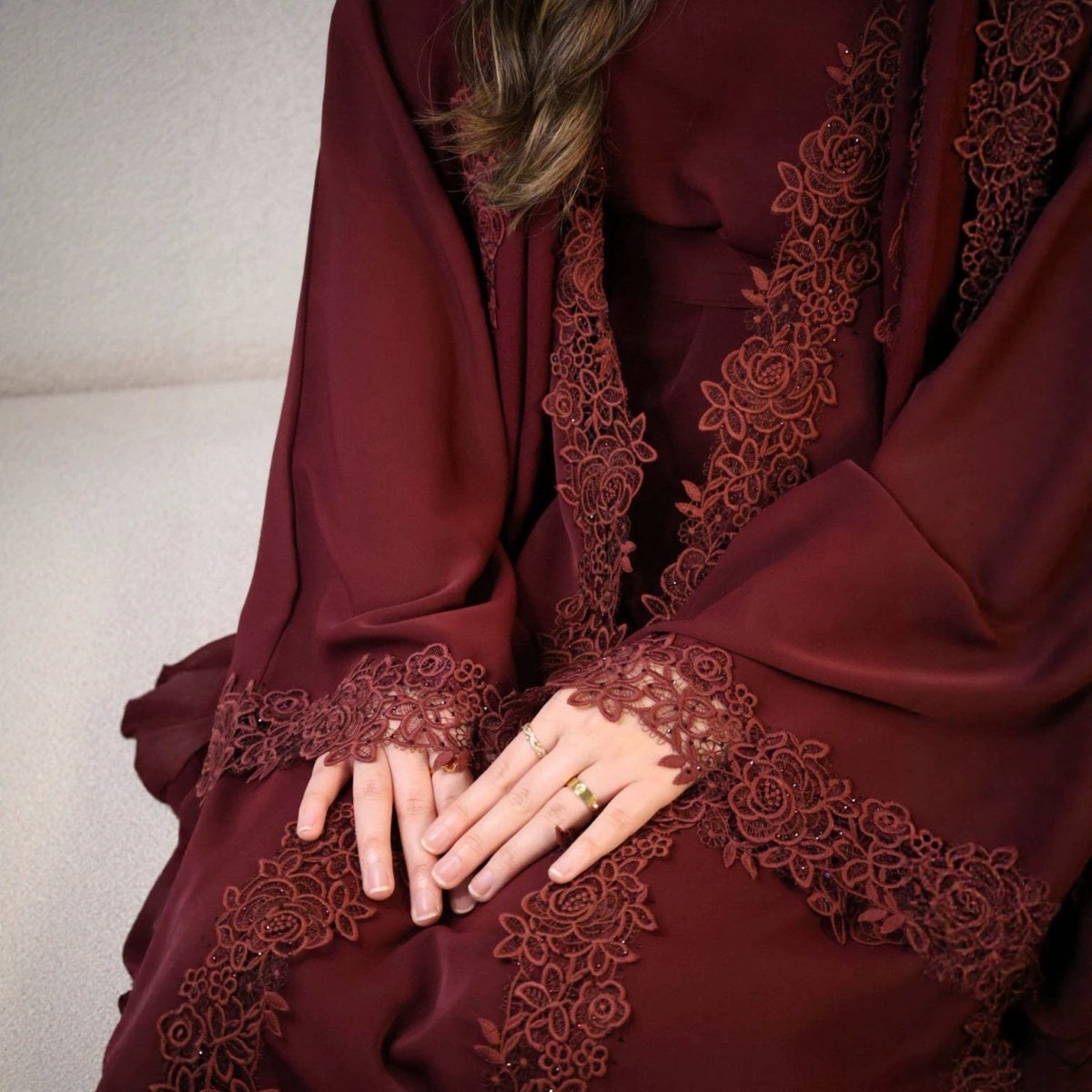 Lace-Trim Nida 3-Piece Abaya Set(MOA330)