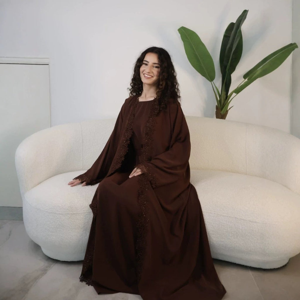 Lace-Trim Nida 3-Piece Abaya Set(MOA330)