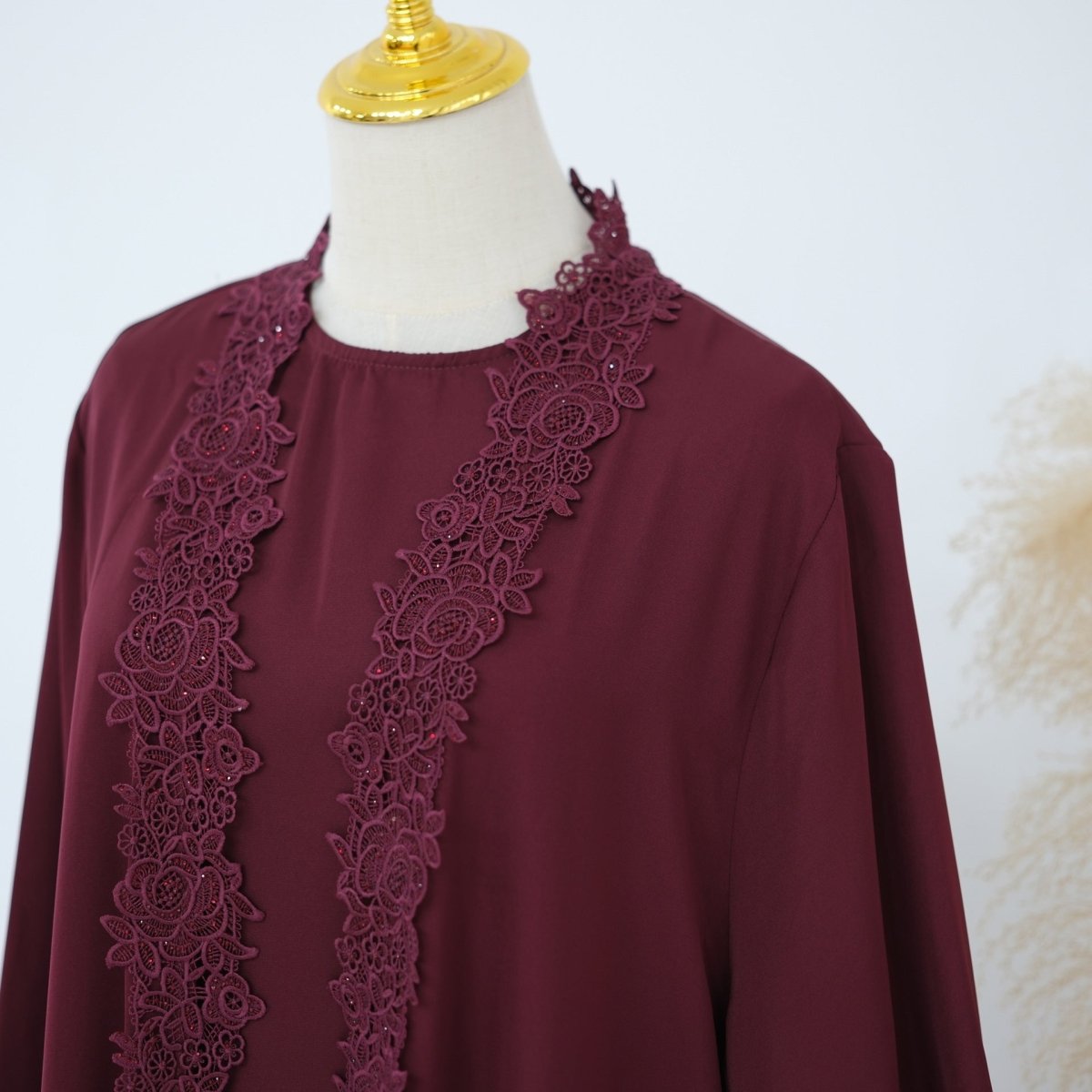 Lace-Trim Nida 3-Piece Abaya Set(MOA330)
