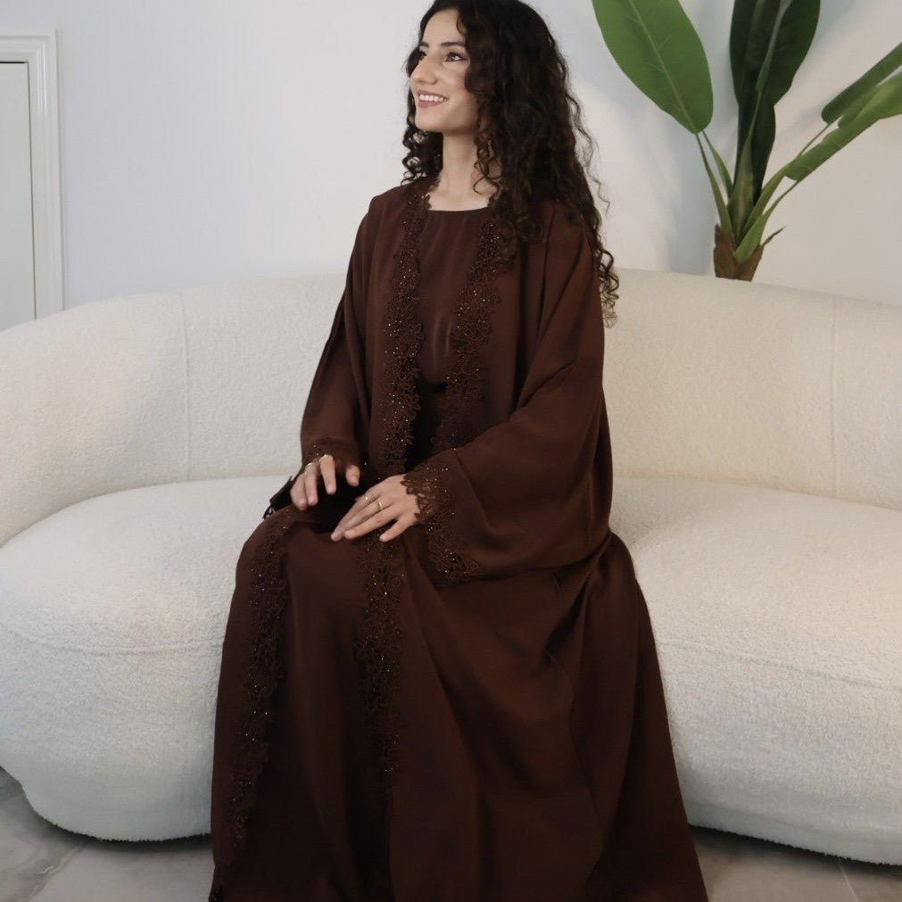 Lace-Trim Nida 3-Piece Abaya Set(MOA330)