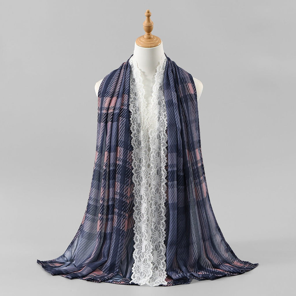 Lace Trim Print Hijab Shawl(MH224)