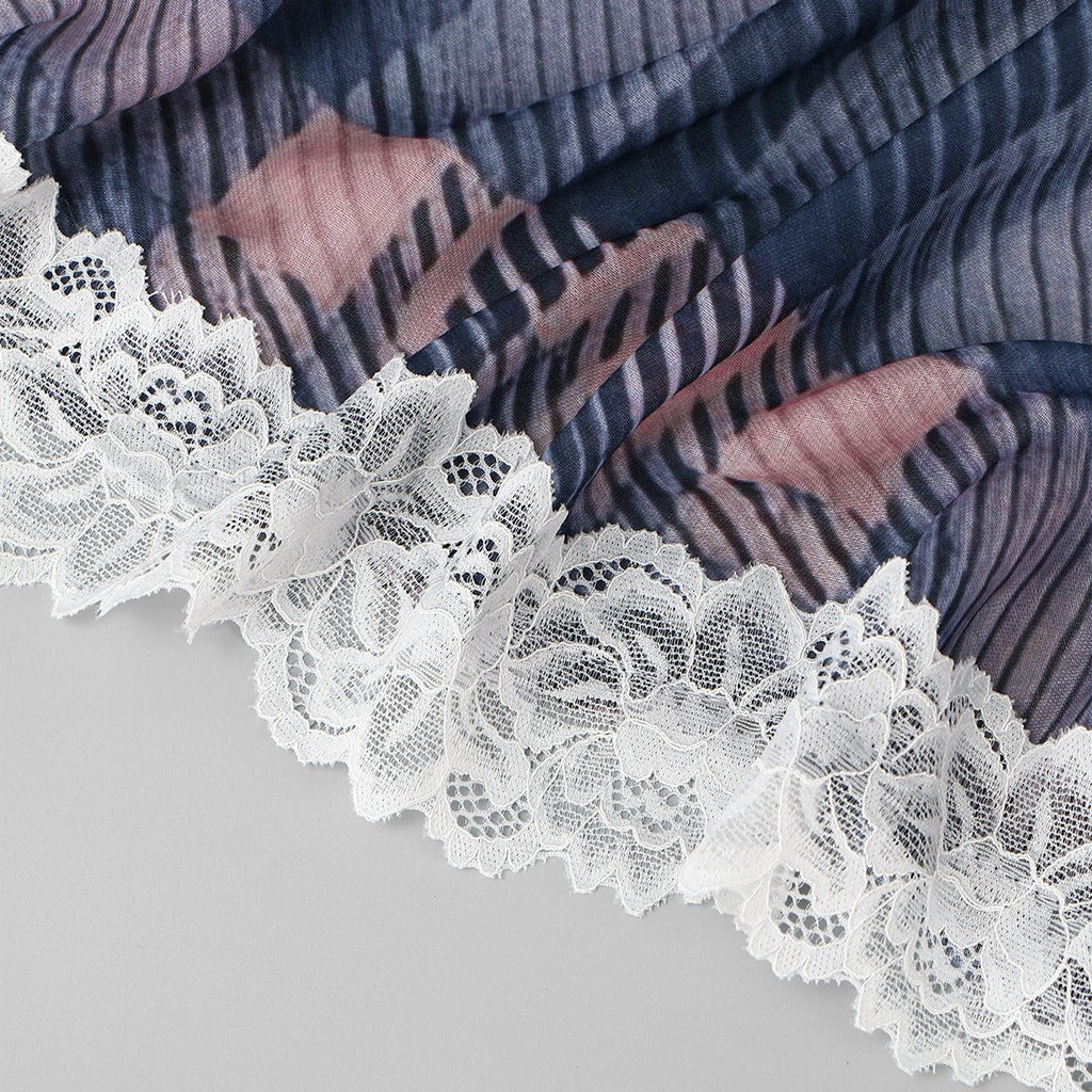 Lace Trim Print Hijab Shawl(MH224)