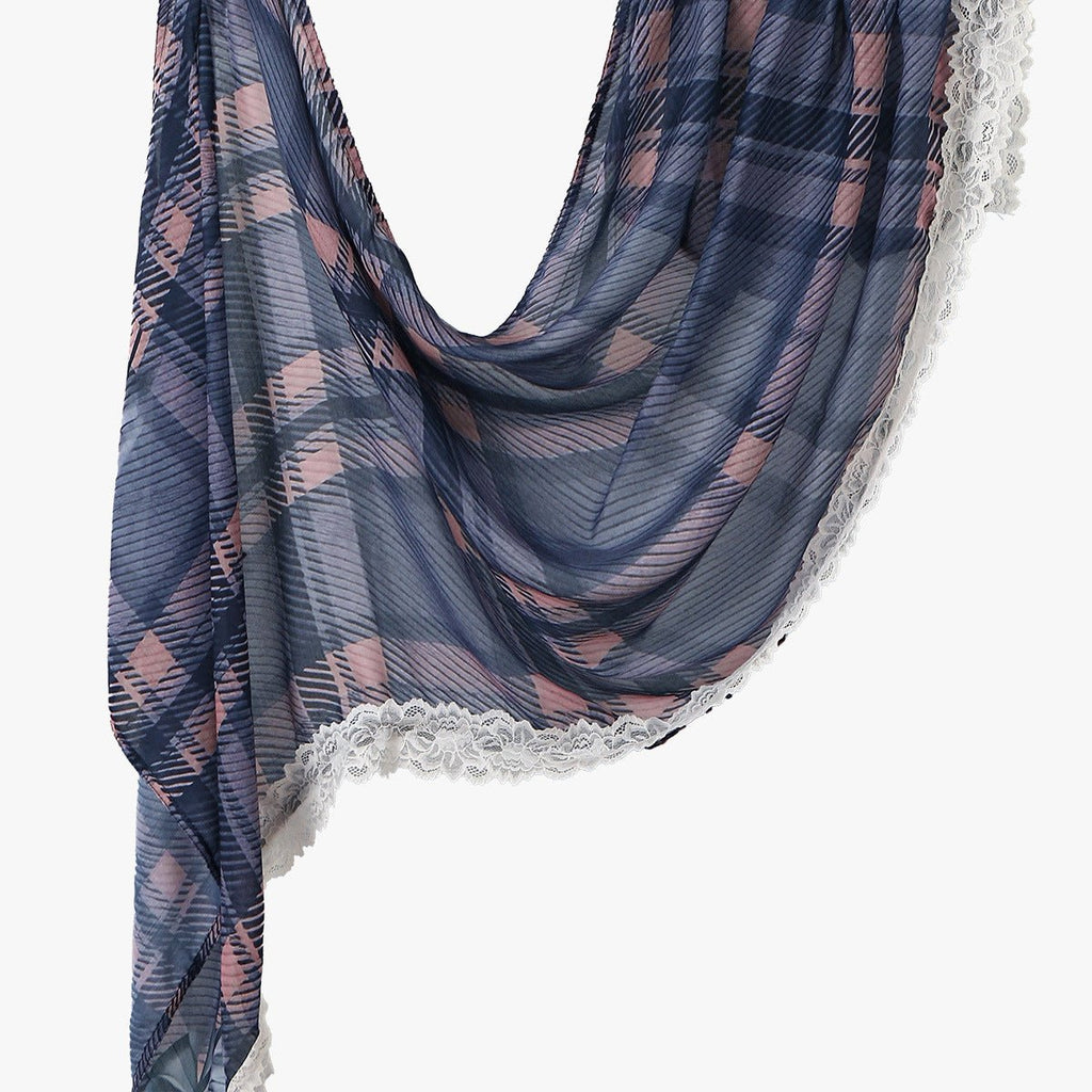 Lace Trim Print Hijab Shawl(MH224)
