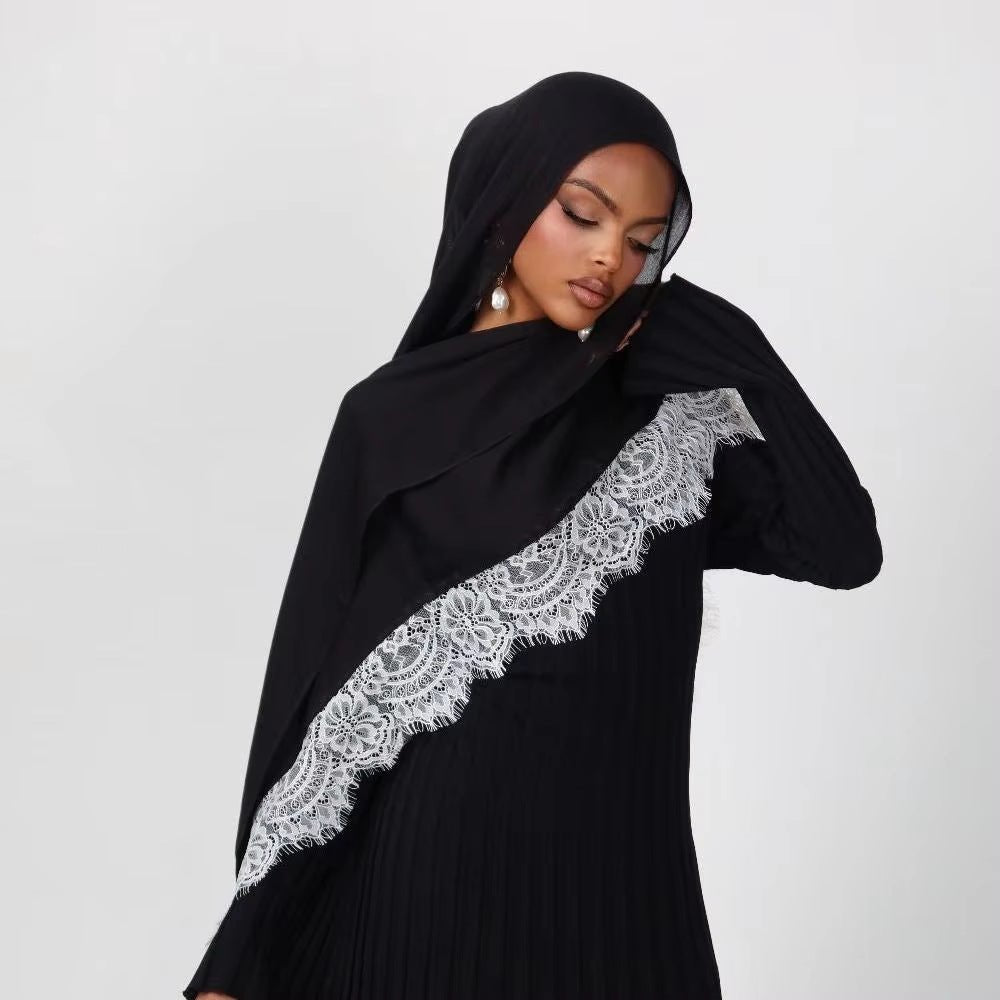 Lace Trim Rayon Hijab Scarf(MH211)