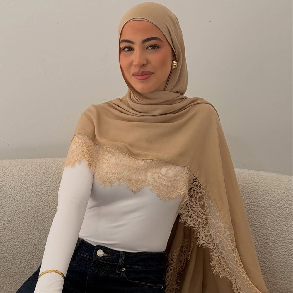 Lace Trim Rayon Hijab Scarf(MH211)