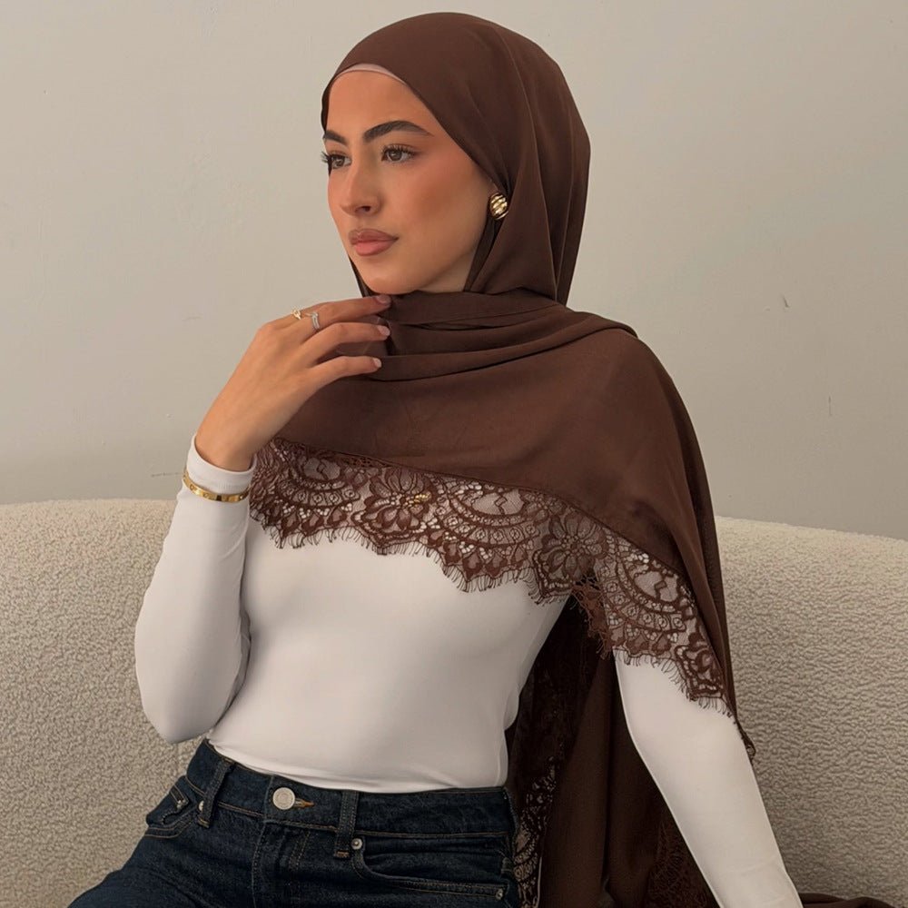 Lace Trim Rayon Hijab Scarf(MH211)