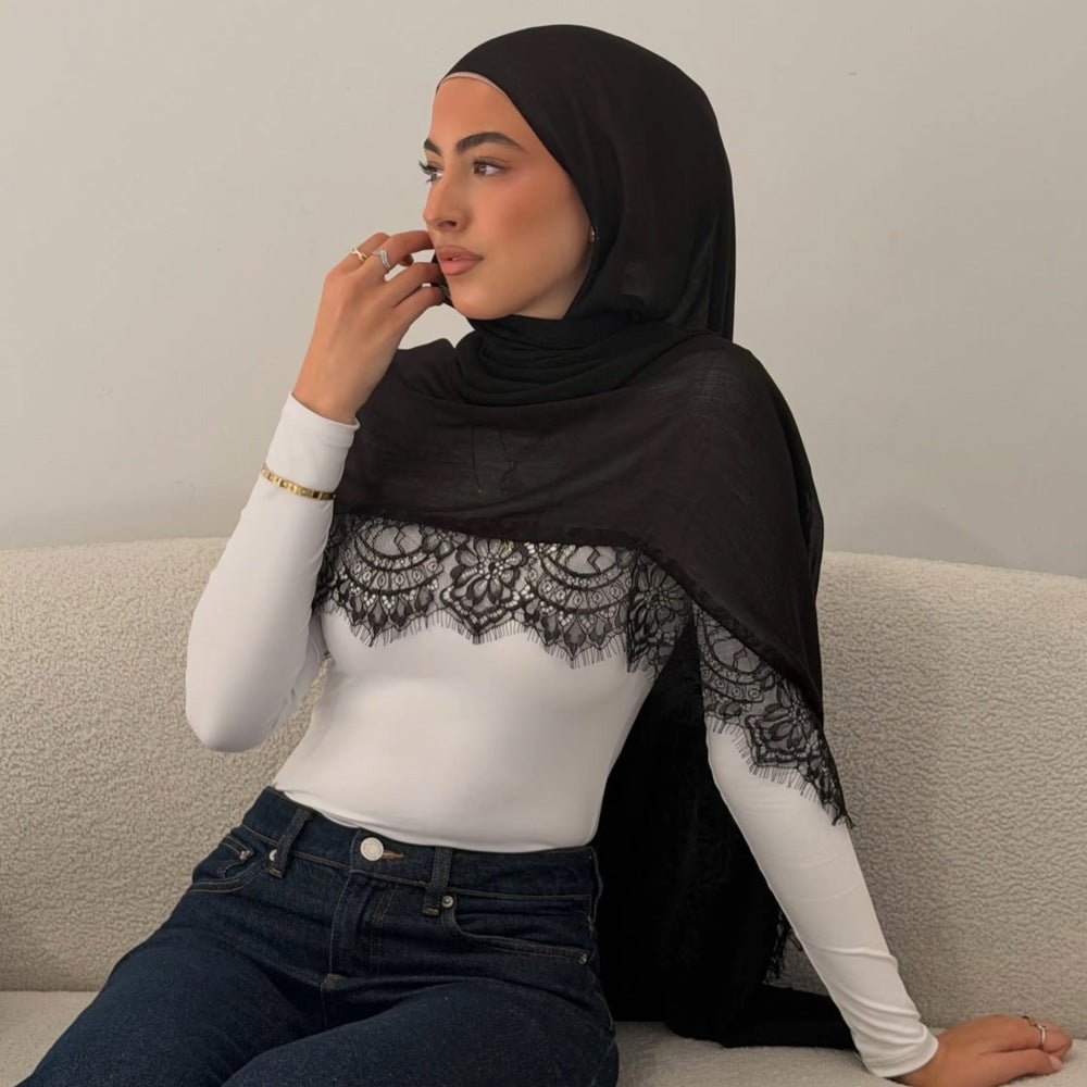Lace Trim Rayon Hijab Scarf(MH211)