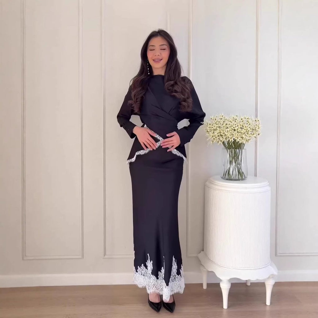Lace Trim Wrap Top & Maxi Skirt Set (MS390)