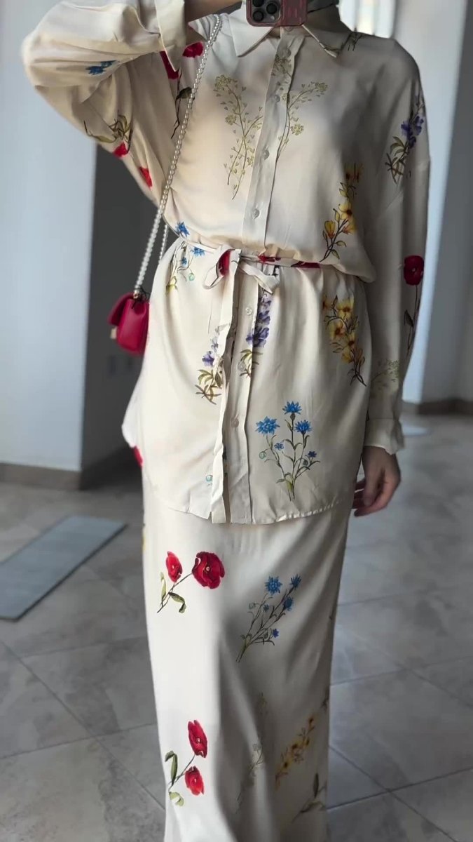 Lace-Up Thin Fashion Flower Print Dress Set(MS082)