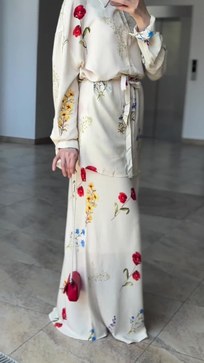 Lace-Up Thin Fashion Flower Print Dress Set(MS082)