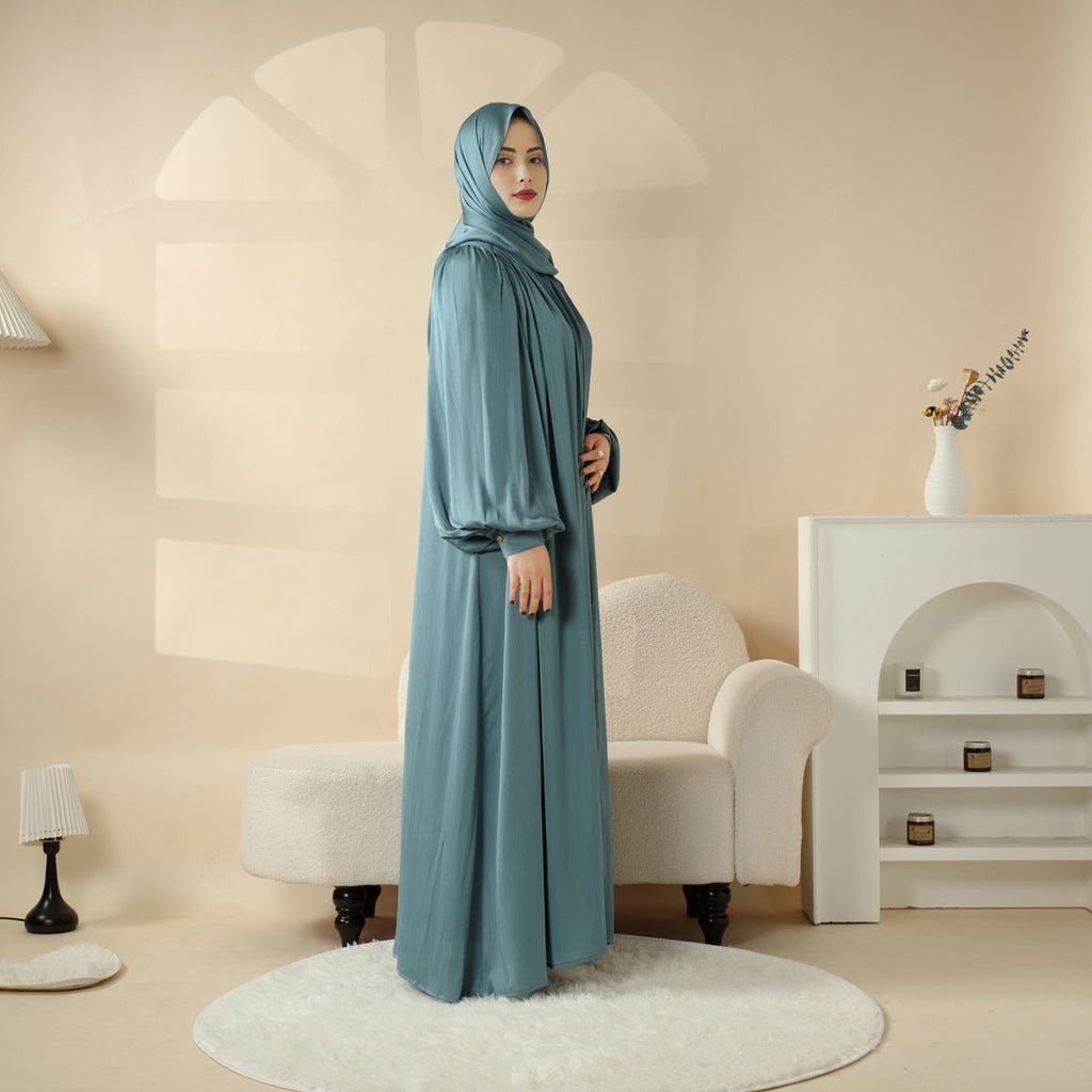 Lantern Sleeve Abaya, 4-Piece Set Large Pleated Sleeves Abaya (MOA084)