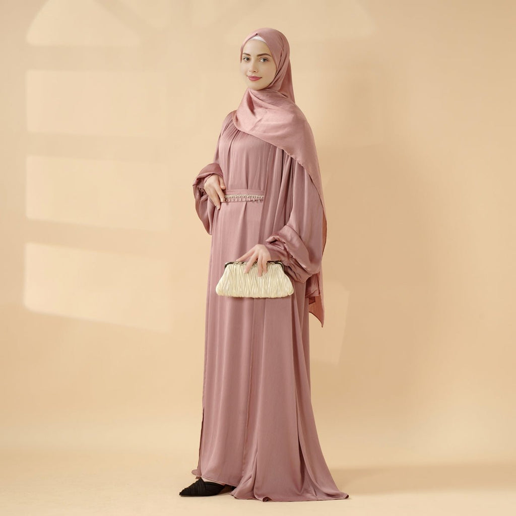 Lantern Sleeve Abaya, 4-Piece Set Large Pleated Sleeves Abaya (MOA084)