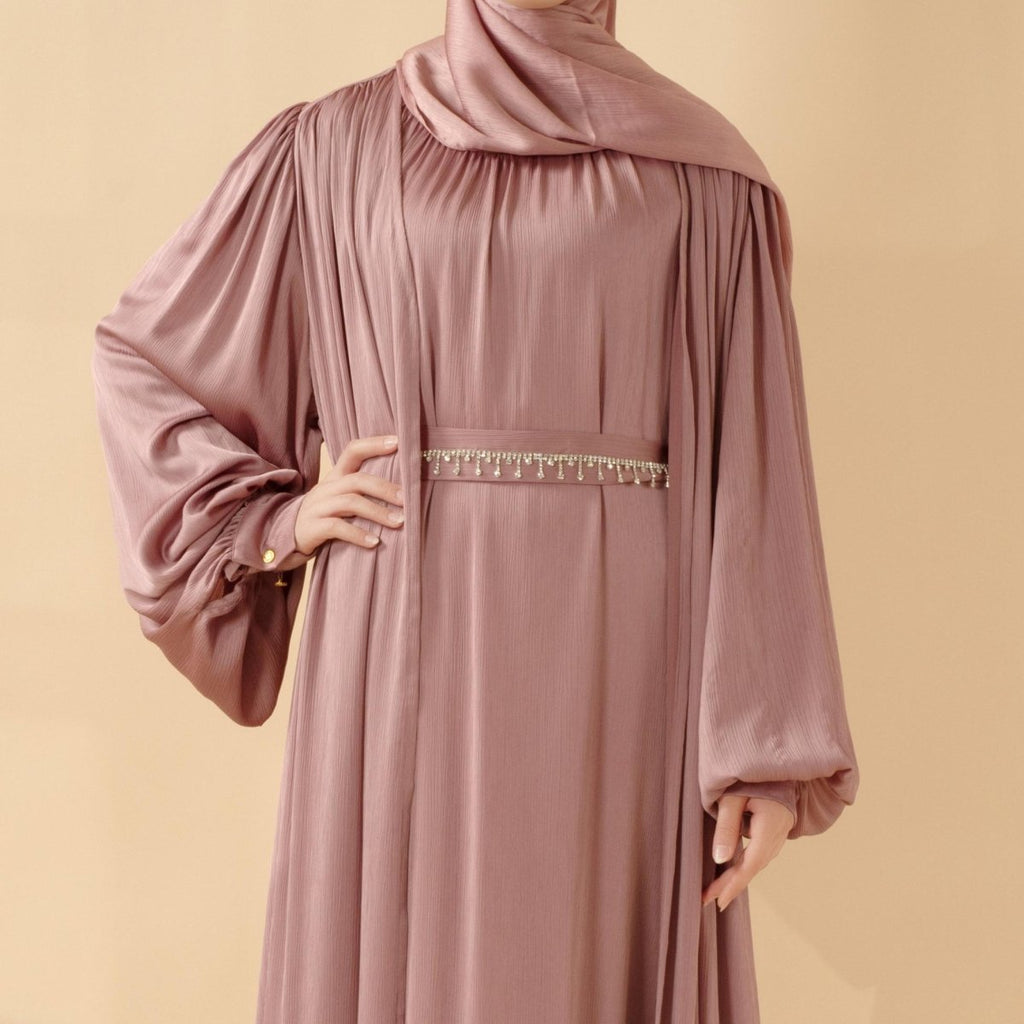 Lantern Sleeve Abaya, 4-Piece Set Large Pleated Sleeves Abaya (MOA084)