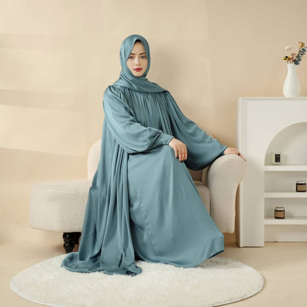 Lantern Sleeve Abaya, 4-Piece Set Large Pleated Sleeves Abaya (MOA084)