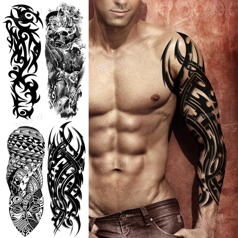Large Black Temporary Tattoo Waterproof Luxury Big Tattoo For Body Arm Legs Modern Design