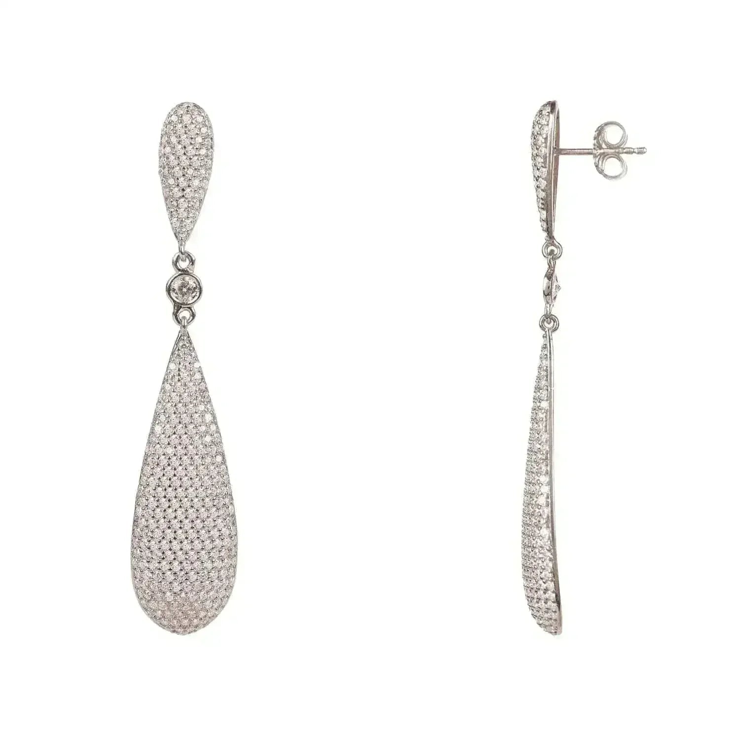 Coco Long Drop Earrings | Silver Zirconia Elegant Dangles - Femstylo