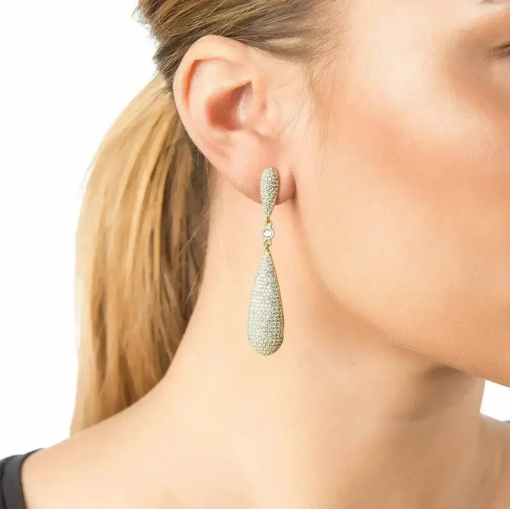 Coco Long Drop Earrings | Silver Zirconia Elegant Dangles - Femstylo