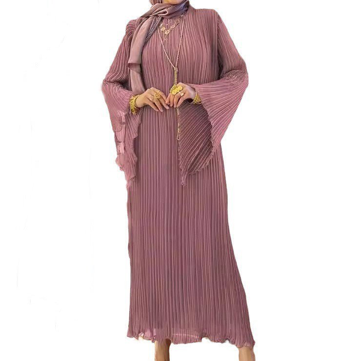 Lavender Dream Pleated Abaya | Modest Bell Sleeve Maxi Dress (MA263)