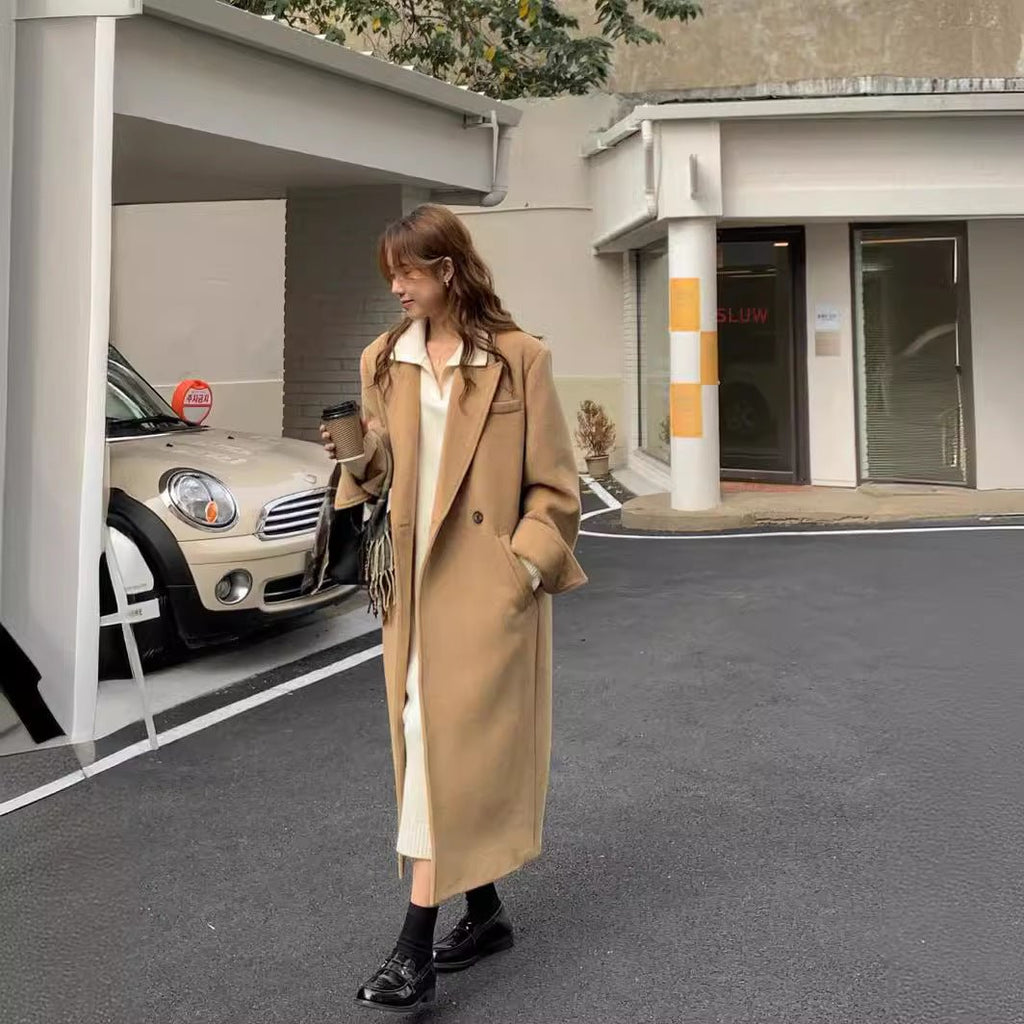 Lazy Style Polo Collar Knit Maxi Dress | Thick Sweater Base Layer Dress(MS157)